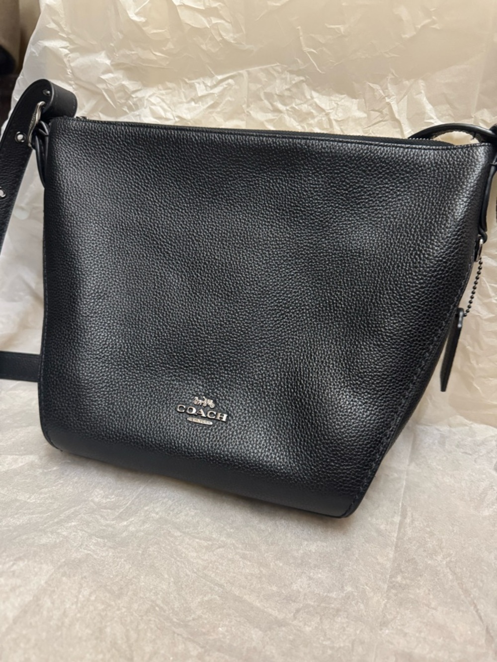 Last chance! Coach Black Pebbled Leather Shoulder Bag with Silver Logo
